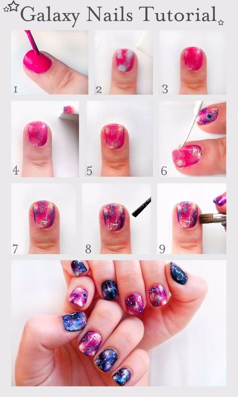 Easy Ways to Paint Nails - Galaxy Nails - Quick Tips and Tricks for Manicures at Home - Nail Designs and Art Ideas for Simple DIY Pedicures and Manicure at Home - Hacks and Tutorials with Cool Step by Step Instructions and Tutorials - DIY Projects and Crafts by DIY JOY Galaxy Nails Tutorial, Nailart Tutorial, Nail Diamond, Galaxy Nail, Galaxy Nail Art, Nail Tutorial, Galaxy Nails, Diy Nail Designs, Nail Swag