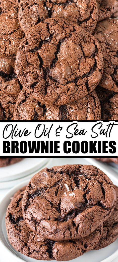 Sea Salt Chocolate Cookies, Easy Dessert Recipes With Cocoa Powder, Olive Oil Brownies With Sea Salt, Sea Salt Brownie Cookies, Cocoa Powder Cookie Recipes, Chocolate Desserts With Cocoa Powder, Brownie Cookies With Cocoa Powder, Deserts Using Cocoa Powder, Brownies With Olive Oil