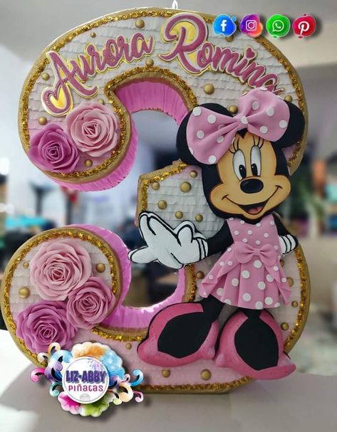 Minnie Mouse Piñata Pink And Gold, Minnie Mouse Pinata, Mickey Mouse Cake Topper, Princess Jasmine Birthday Party, Princess Jasmine Birthday, Jasmine Birthday, Piñata Ideas, Mickey Mouse Cake, Minnie Birthday