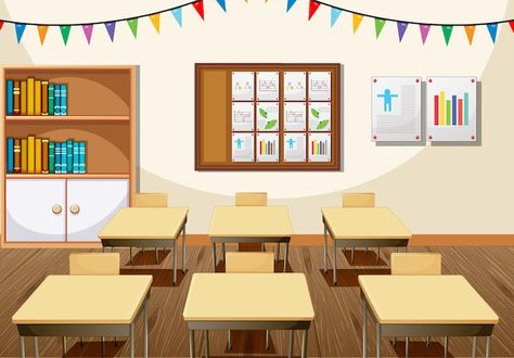 School Kids Cartoon, Classroom Interior Design, Free Cartoon Characters, Children's Book Layout, Side View Drawing, Classroom Interior, Classroom Background, Digital Innovation, 3d Room