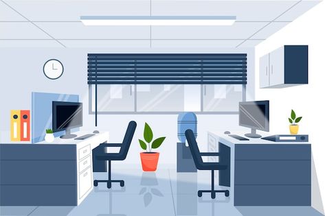 Office - background for video conferenci... | Free Vector #Freepik #freevector #office-flat #office-illustration #computer-desk #work-background Background For Video, Work Background, Office Drawing, Office Cartoon, Fancy Office, Flat Background, Office Background, Coworking Office, Happy Onam