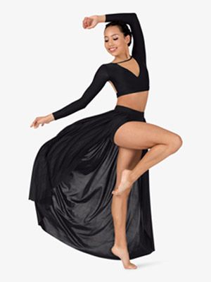 Girls Lyrical Flow Collection Open Front Skirt With Attached Brief - Style No N9117C Contemporary Dance Outfits, Modern Dance Costume, Black Mesh Crop Top, Dance Picture Poses, Contemporary Dance Costumes, Dance Costumes Lyrical, All About Dance, Dance Clothing, Dance Wear Ballet