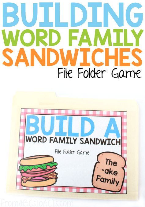 Tired of practicing word families with worksheets? Build a word family sandwich or two with this fun file folder game and get your kiddos excited about learning to read! #FromABCsToACTs File Folder Games Free, File Folder Games Preschool, Elementary Games, Thinking Games, Cvc Words Kindergarten, Family Literacy, Social Stories Preschool, File Folder Activities, Tricky Words