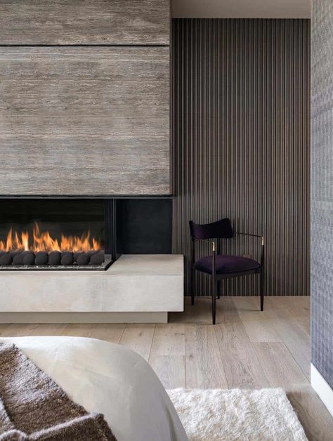 Modern Wood Burning Fireplace Ideas, Living Room With Fireplace Design Ideas, Wood And Stone Fireplace, Contemporary Fireplace Ideas, Modern Rustic Fireplace, Contemporary Kitchen Design Ideas, 3 Sided Fireplace, Fireplace Modern Design, Contemporary Fireplace Designs