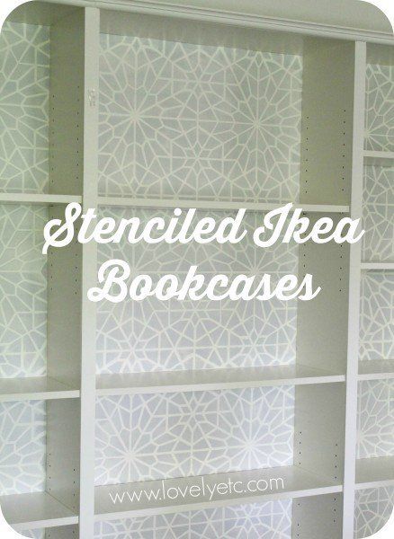 Ikea Hack: Stenciling the backing of cheap Billy bookcases adds tons of character and hides the fact that it's really just a big piece of cardboard. Such a pretty update! Wallpaper Bookcase, Billy Bookcases, Billy Bookcase Hack, Ikea Bookcase, Stencil Ideas, Ikea Billy Bookcase, Billy Bookcase, Diy Home Decor Ideas, World Decor