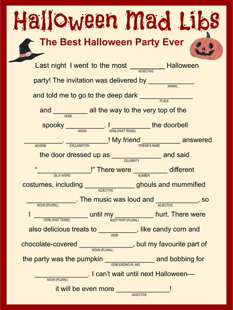 Adult Halloween Mad Libs Printable Disney Mad Libs Free Printable, Halloween Word Scramble Free Printable, Halloween Mad Libs Free Printable, Halloween Crossword Free Printable, Free Halloween Activity Printables, Halloween Worksheets Free Printable, Halloween Teaching Ideas, Eve Mad, Halloween Ideas For Adults