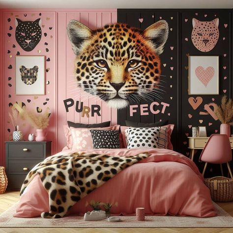 Leopard print bedroom Leopard Theme Bedroom, Pink Leopard Bedroom, Girls Leopard Print Bedroom, Leopard Print Bedroom Ideas, Girls Animal Bedroom, Leopard Print Bedroom, Animal Bedroom, Print Bedroom, Rooms Ideas