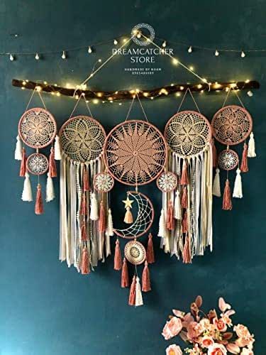 Dream catcher set of moon and stars pink bean pods bedside, Large Dream Catcher, Dream Catcher Wall Hanging, Giant Dream Catcher Giant Dream Catcher, Big Dream Catchers, Atrapasueños Diy, Dream Catcher Decor, Dream Catcher Wall Hanging, Bean Pods, Dream Catcher Wall, Boat Wall, Large Dream Catcher