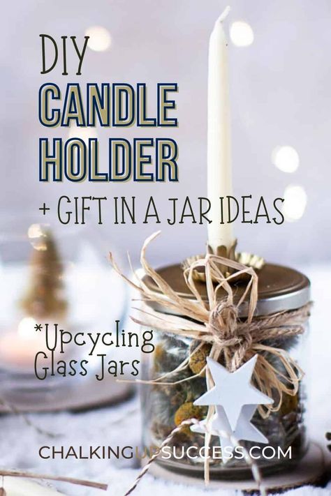 Today, I'm sharing a DIY candle holder gift in a jar idea. If you're looking for last-minute. or budget-friendly Christmas gifts, these glass candle gifts are perfect. With a little bit of DIY, you can transform a boring old jar into a beautiful candle holder gift for your friends, family, co-workers, partners or for the kids' teachers. This is a very easy to make, DIY Christmas gift idea. Candle Glass Jar Ideas, Candle Holder Diy, Unique Christmas Gifts Diy, Gift In A Jar, Diy Candle Holder, Old Candle Jars, Budget Friendly Christmas Gifts, Christmas Gifts To Make, Jar Candle Holder