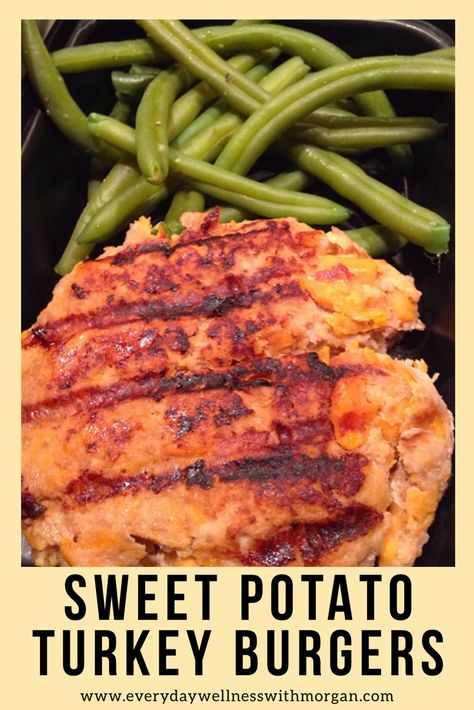 Sweet Potato Turkey Burgers - 5pp Burger Recipes Healthy, Turkey Burger Recipes Healthy, Sweet Potato Green Beans, Ground Turkey Burgers, Healthy Burger Recipes, Turkey Burger Recipe, Sweet Potato Burgers, Amazing Burger, Healthy Sweet Potato