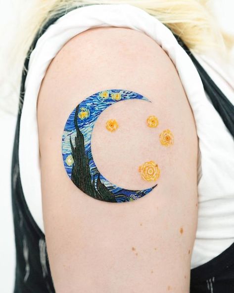 Van Gogh Tattoos, Finger Tattoos For Women, Starry Night Tattoo, Van Gogh Tattoo, Night Tattoo, Tattoo Van, Our Mindful Life, Female Tattoos, Tatuaje A Color