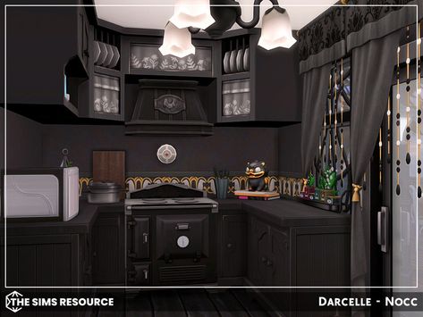 The Sims Resource - Darcelle - Nocc Gothic Kitchen Ideas, Romantic Kitchen, Goth Kitchen, Gothic Kitchen, Sims 4 Kitchen, Sims 4 House Building, Dark Kitchen, Gothic Furniture, Goth Home