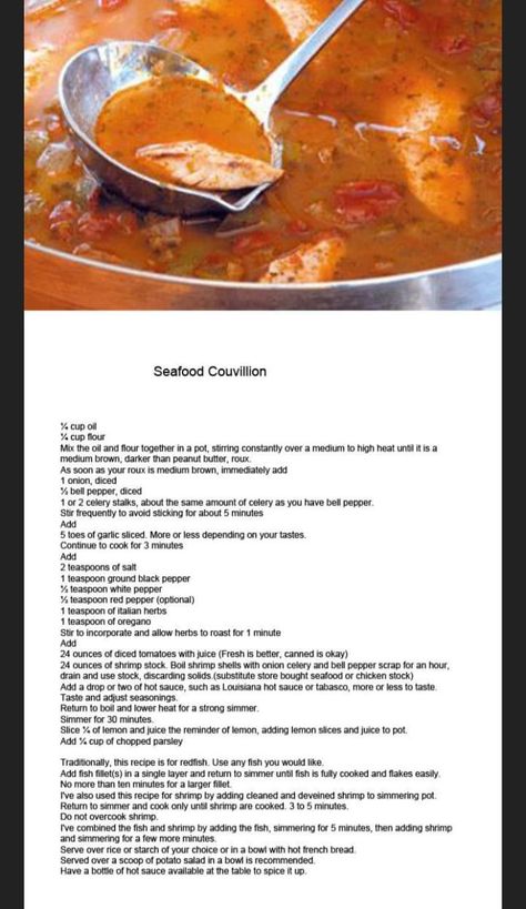 Fish Courtbouillion, Seafood Couvillion, Catfish Couvillion Recipe, Couvillion Recipe, Shrimp Soups, Catfish Courtbouillon Recipe, Courtbouillon Recipe, Seafood Stew Recipes, Creole Food