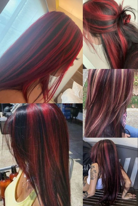 #trendyhair #pinkhair #redhair #hairinspo #beautifulhair #straighthair #stripedhair #y2kstyle #grungehair #hairtrends #hairgoals #hairideas #haircolor #hairfashion #hairinspiration #hairlove #haircrush #hairaddict #hairvibes #hairgame #hairtrendsetter #hairfashionista #hairinspoideas #hairinspoforwomen #hairinspoforgirls #hairinspoforher #hairinspoforall #hairinspoforanyone #hairinspoforanyoccasion #hairinspoforanyseason #hairinspoforanylook Red And Black Hair Draculaura, Maroon Hair Streaks, Black Hair Red Chunky Highlights, Strawberry Blonde And Black Hair, Em Ma Hair, Skunk Hair Stripe, Red And Black Skunk Hair, Red Highlights On Dark Brown Hair, Black And Red Chunky Highlights