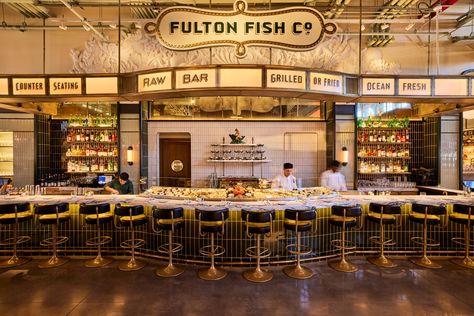 Tin Building, Jules Verne Restaurant, Tin Building New York, Jean Georges Restaurant, Restaurant Lighting Design, New York Pizza Shop, Gilt Bar Chicago, Fish Restaurant, New York Subway 1970s