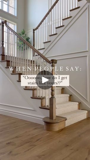 30K views · 3.8K reactions | Sharing all products for our stair parts ⬇️ (**You’ll want to SAVE this.)

As always, I am going to give you the EXACT product details below, because that’s what I do here at Stonebrook Home: share every detail 👇

I’ve always had a thing for beautiful stairs.

When we started building our home, I knew the stairs I wanted needed to have wood treads, a curvy stained wood handrail (including goosenecks), a classic newel post, a curtail bottom step, tapered balusters, a simple classic runner, and they needed to skirt the line of timeless and contemporary (like most of my home). 

MATERIALS USED:
_________________
**all purchased through @sunpro_corporation using primarily @ljsmithstairs materials… the numbers are LJ Smith product numbers.

NWL alder short pln. pos Stain Handrail Stair Railing, Stairs Farmhouse Ideas, Red Oak Stair Railing, Staircase Tread And Riser Design, Timeless Staircase Design, Newel Posts For Stairs Wood, Stonebrook Home, All Wood Staircase, Stair Newel Post Ideas