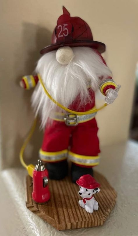 Crown Royal Crafts, Firefighter Crafts, Fireman Hat, Toddler Organization, Gnome Pictures, Yarn Hats, Gnomes Diy, Gnome Ornaments, Diy Gnomes