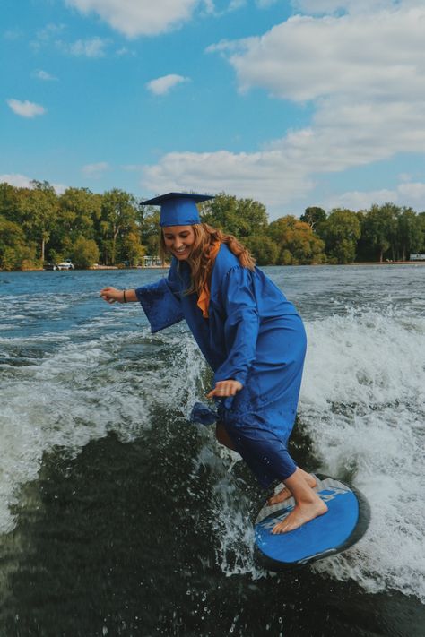 Wake Surfing Graduation Pictures, Surfing Pics, Wake Surfing, High School Plan, Senior Things, Grad Hat, Senior Ideas, Male Senior Pictures, Senior Activities