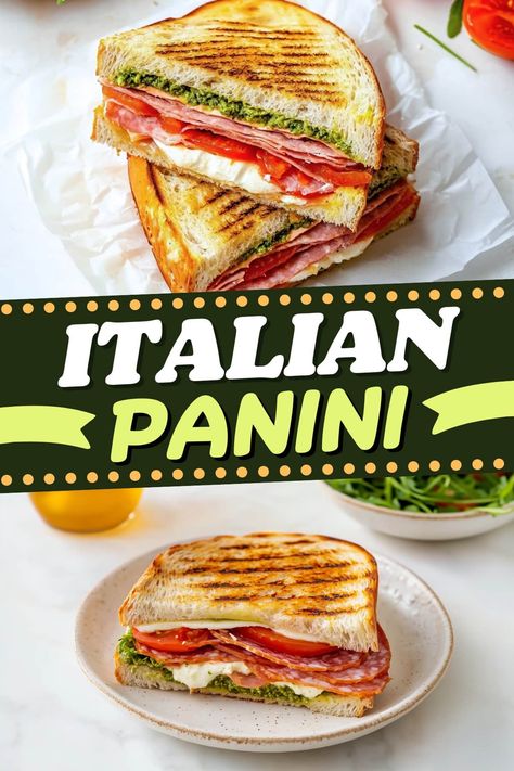 This grilled Italian panini is full of so much goodness! The combo of salami, mozzarella, tomatoes, prosciutto, and pesto is a treat for the tastebuds. Grilled Panini Recipes, The Best Panini Recipes, Italian Salami Sandwich, Sicilian Sandwich Recipes, Best Panini Sandwiches, Sourdough Panini Recipes, Grilled Panini Sandwiches, Salami Sandwich Ideas, Italian Panini Recipes