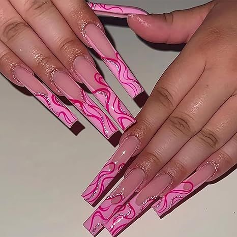 [Package Content] You will get 24 pieces of IMSOHOT long square press on nails, a small clear box with glue, and you can trim it to any length you want~ Long French Tips, Long Nail Designs Square, Hot Pink French Tip, Square Press On Nails, Square Nail Designs, Long Nail Designs, French Tip Acrylic Nails, Pink French, Nails For Women