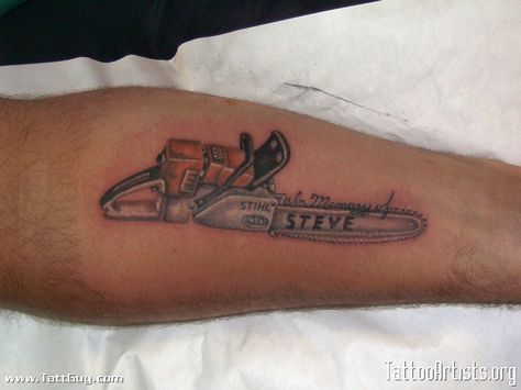 STIHL tat Chainsaw Tattoo, Firefighter Tattoo, Family Tattoo Designs, Stihl Chainsaw, Family Tattoo, Geniale Tattoos, Dad Tattoos, Family Tattoos, Loving Memory