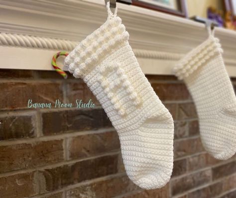 Letter Stockings, Holiday Crochet Patterns, Crochet Christmas Stocking Pattern, White Christmas Stockings, Crochet Stocking, Stocking Designs, Crochet Christmas Stocking, Christmas Stocking Pattern, Crochet Abbreviations