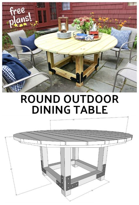 free plans round outdoor dining table Table Plans Diy, Outdoor Dining Table Diy, Garden Table Plans, Round Garden Table, Round Picnic Table, Round Outdoor Table, Diy Planters Outdoor, Round Outdoor Dining Table, Used Outdoor Furniture