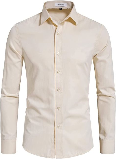 DELCARINO Men's Long Sleeve Button Up Shirts Solid Slim Fit Casual Business Formal Dress Shirt Almond X-Small at Amazon Men’s Clothing store Formal Dress Shirt, Casual Dress Shirt Men, Oxford Shirt Men, Formal Shirt Dress, Shirt Jacket Men, Business Formal Dress, Mens Jackets Casual, Mens Sleepwear, Mens Flannel