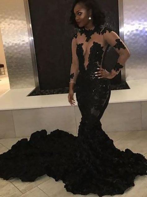 Evening Dresses, Cheap Evening Gowns For Women 2021 - Hebeos Train Dresses, Prom Dress With Train, Ruffle Prom Dress, Custom Prom Dress, Prom Dresses 2021, Black Mermaid, Black Prom, Chapel Train, Long Train