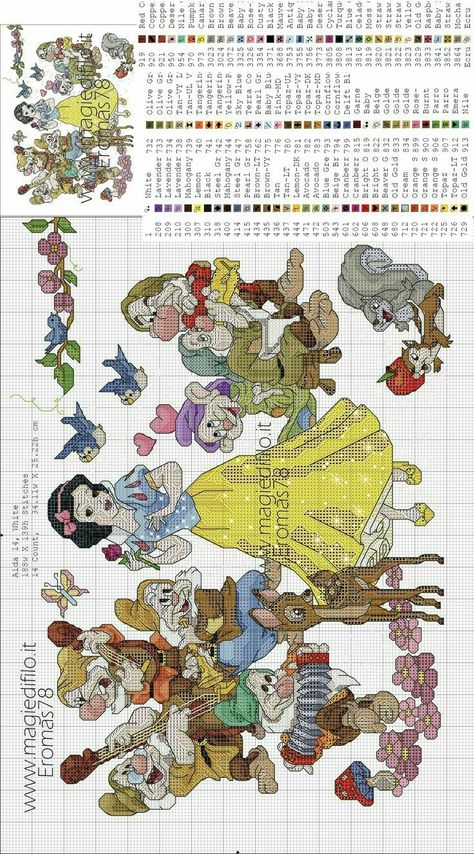 Snow White Cross Stitch, 7 Nani, White Cross Stitch, Counted Cross Stitch Patterns Free, Cross Stitch Fairy, Trendy Sewing Projects, Stitch Character, Disney Cross Stitch Patterns, Sette Nani