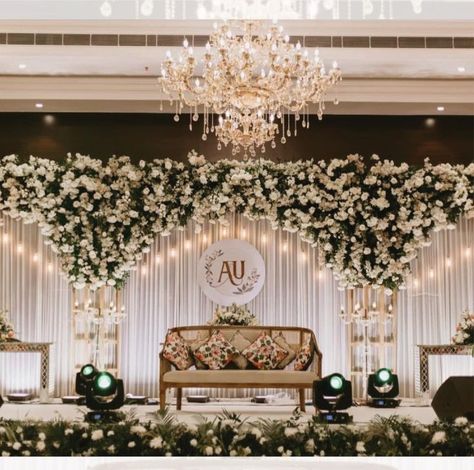 Engagement Venue Decorations, Engagement Decorations Indian, Vidhi Mandap, Engagement Stage, Stage Backdrops, White Floral Decor, Engagement Stage Decoration, Reception Stage, Reception Stage Decor