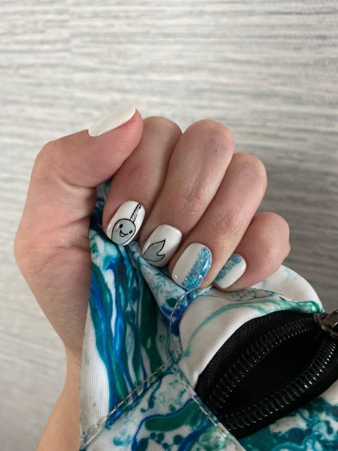 Narwhal Nails, Narwhal Cartoon, Glitter White Nails, White Nails Gel, Jel Nails, Dapper Dan, Nails Gel, Narwhal, Nails Inspo