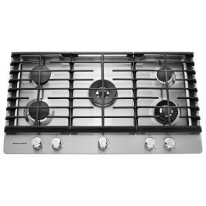 KitchenAid 36 in. Gas Cooktop in Stainless Steel with 5 Burners including Professional Dual Tier, Torch and Simmer Burners KCGS956ESS at The Home Depot - Mobile Cast Iron Burner, Iron Grate, Gas Cooktop, Cooktops, Wall Oven, Propane, Pots And Pans, Kitchen Aid, Stove Top