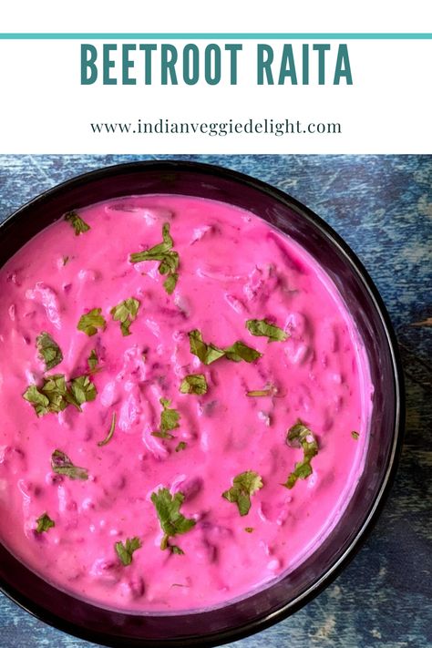 Beetroot or Beet Raita recipe is an easy, no-cook colorful looking raita recipe made with yogurt (curd) , grated raw beetroot and spices.Can be served with Vegetable Pulao ,Veg Biryani or any rice. Beet Raita, Raitha Recipes, Raita Recipe Indian, Beetroot Raita, Easy Raita Recipe, Vegetarian Vegetable Soup, Vegetable Pulao, Raita Recipe, Alfredo Sauce Recipe Easy