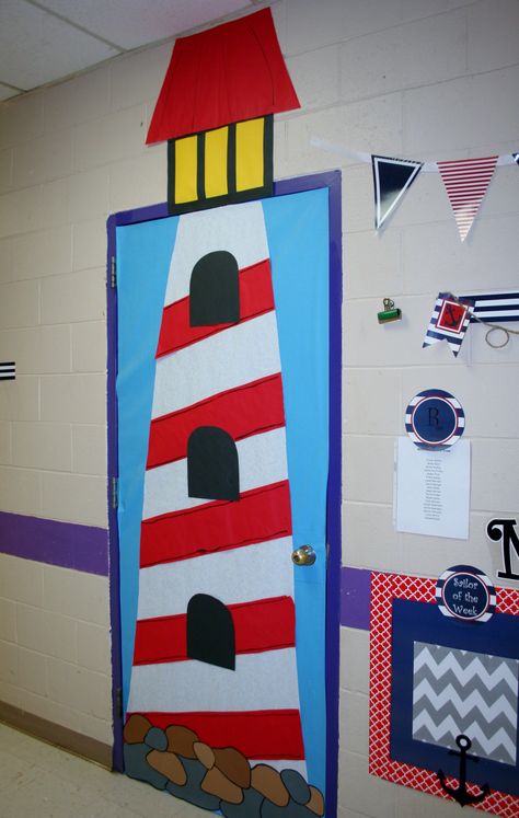 classroom door Nautical Classroom Theme, Classroom Door Decorating, Beach Theme Classroom, Nautical Classroom, Sailing Theme, School Hallway, Ocean Theme Classroom, Christmas Classroom Door, School Hallways