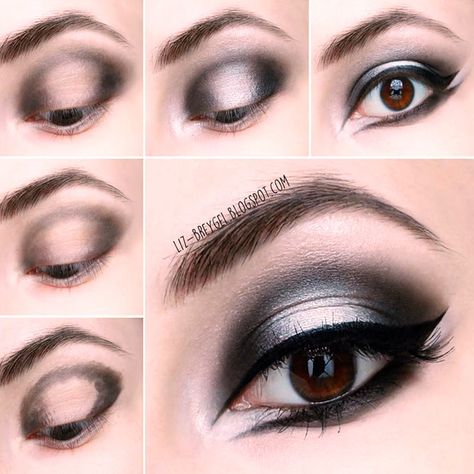 Dramatic Eyes Tutorial For Goth Makeup #tutorial #eyesmakeup Emo Makeup Step By Step, Goth Makeup Ideas Tutorials, Witchy Eye Makeup Tutorial, Glam Witch Makeup Tutorial, Simple Goth Makeup Tutorial, Goth Make Up Tutorial, Goth Makeup For Hooded Eyes, Goth Eye Makeup Tutorial, Corp Goth Makeup