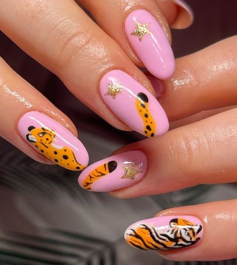 JULY NINETY SIX on Instagram: "Recreation of @nailsbyheathere’s stunnin lil wildcats ✨✨✨ . . . : . #nailart #nails #manchester #manchesternails #showscratch #nailitdaily #pinknails" Zoo Nail Art, Tiger Nails Designs, Zoo Nails, Jungle Nails, Chic Nail Ideas, Opi Gel Nail Colors, Animals Nails, Bold Nail Art, Tiger Nail Art