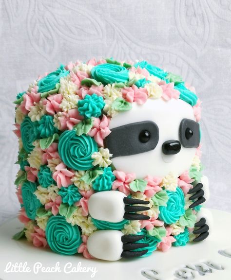 See link for free tutorial. Design by Little Peach Cakery Sloth Cake, Sloth Cakes, Lemon Cake Mix Recipe, Kendall Birthday, Gym Party, Cupcake Videos, Succulent Cake, Sloth Birthday, Cake With Flowers