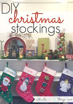 diy personalized christmas stockings • notice the LITTLE things How To Put Names On Stockings Diy, Names On Stockings Diy, Personalized Stockings Diy, Budget Holiday Decor, Christmas Stocking Ideas, Christmas Traditions Kids, Happy Home Decor, Dollar Store Christmas Diy, Stockings Diy