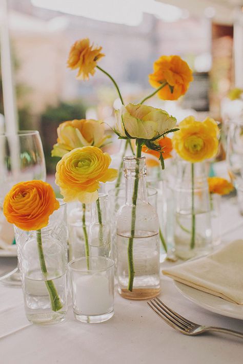 Orange Ranunculus, Peony Wedding, Brooklyn Wedding, Orange Wedding, Wedding Table Decorations, Yellow Wedding, Deco Floral, Table Flowers, New York Wedding