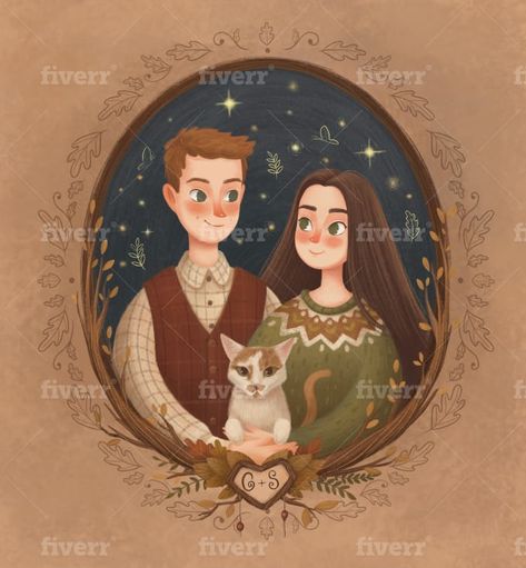 Draw cute portrait, couple or family portrait in my style by Velien Illustrated Family Portrait, Couple Illustration Wedding, Family Portrait Drawing, Cute Portrait, Family Portrait Painting, Custom Portrait Illustration, Portrait Couple, Draw Cute, Old Portraits