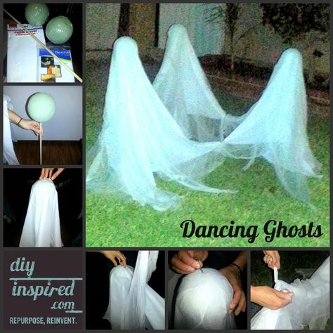 There's still time left to make these dancing ghosts!  LOL Dancing Ghosts, Halloween Lawn Decorations, Halloween Lawn, Halloween Diy Outdoor, Halloween Outside, Halloween Dance, Hallowen Ideas, Halloween Ghost Decorations, Halloween Decorations Outdoor