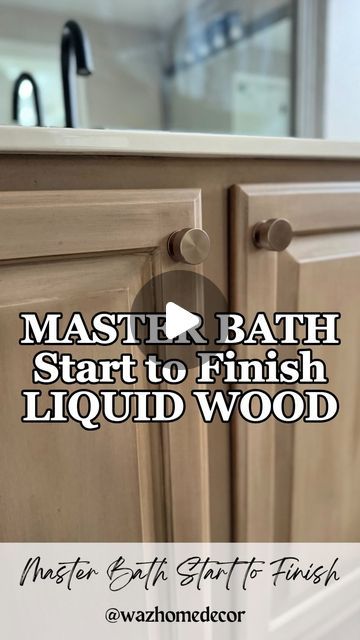 MICHELLE | Neutral Modern Home on Instagram: "Here’s my Liquid Wood Master Bath from START to FINISH and there was NO SANDING involved!!   Comment LINK for products and steps used!! Follow for more budget friendly DIYs!!  I used two coats of Retique It Light Wood Liquid Wood and one coat of Minwax Provincial stain to get this look!  #beforeandafter #myhome #liquidwood #tutorial #neutral #neutralhome #modern #modernhome #stepbystep #diy #diyhome #diyprojects #diybeforeandafter #cabinet #cabinetideas #homeideas" Liquid Wood Kitchen Cabinets, Liquid Wood Cabinets, Liquid Wood Paint, Retique It Liquid Wood Kitchen Cabinets, Wood Master Bath, Minwax Provincial Stain, Painting Over Stained Wood, Retique It Liquid Wood, Neutral Modern Home