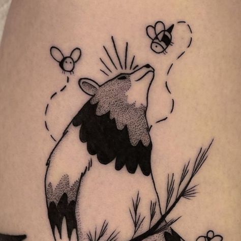 Moon Bear Tattoo, Bear And Honey Tattoo, Native Bear Tattoo, Sun Bear Tattoo, Bear And Bee Tattoo, Bear And Flowers Tattoo, Honey Bear Tattoo, Cute Bear Tattoo, Black Bear Tattoo