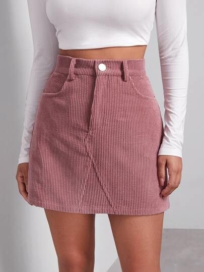 Dusty Pink Style, Cord Skirt, Rock Outfit, Mode Inspo, Pink Skirt, Cute Skirts, Style Chic, Skirts With Pockets, Skirt Outfits