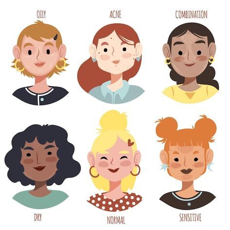 Hand-drawn skin types illustration | Premium Vector #Freepik #vector #skin-type #hand-drawn-people #illustration-set #human-illustration Skin Color Illustration, Cartoon Skin Color, Skin Types Illustration, Vector Art Illustration Graphics, Drawn People, Avatar Outfits, Human Illustration, Illustration Portrait, Type Illustration