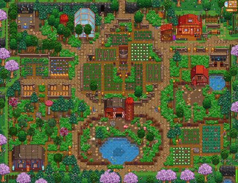 Farm layouts - Stardew Valley - Lost Noob Stardew Farms, Stardew Valley Layout, Stardew Valley Tips, Stardew Valley Farms, Farm Plans, Farm Layout, Farm Design, Stardew Valley, Clash Of Clans