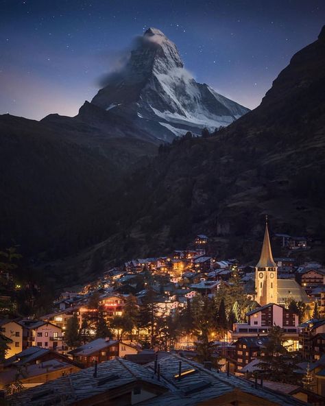 Zermatt, Switzerland after dark ✨ Zermatt Switzerland, Blue Hawaii, Win A Trip, Switzerland Travel, Night View, Zermatt, Beautiful Places To Travel, Best Vacations, Travel Insurance