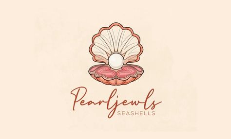 I will design hand drawn seashell logo with revision Seashell Logo Design, Pearl Logo Design, Shell Logo Design, Seashell Logo, Shell Logo, Pearl Tattoo, Shell Artwork, Gold Logo Design, Jewelry Logo Design