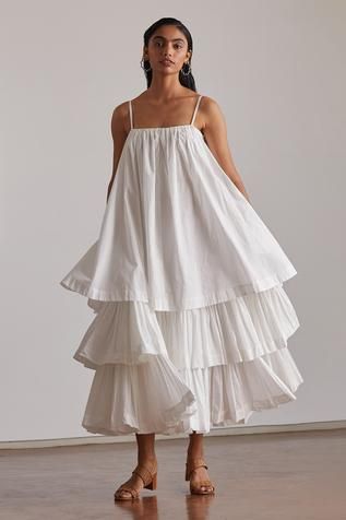 White Tiered Dress, Tiered Dress, Denim Outfit, Summer House, Straight Cut, Tank Dress, Cotton Dresses, Dress Length, New Dress